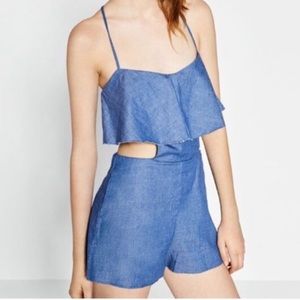 Zara Trafaluc Chambray Romper